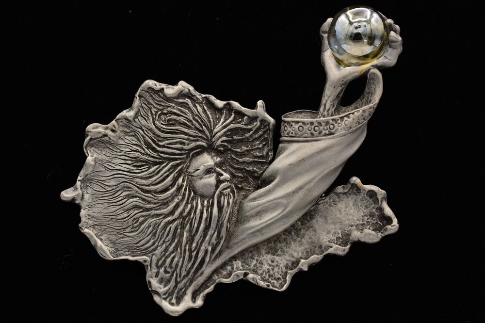 JJ Vintage Wizard Merlin Pin Brooch Giant Large Chunky Heavy Signed 1980s BinF